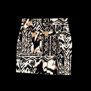 Vintage Gabi Tan, Black, & White Aztec Print Cotton Mini Skirt Sz S